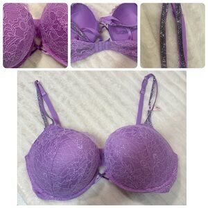 Victoria’s Secret Bombshell Lace Shine Strap Bra Purple 38DD NWT